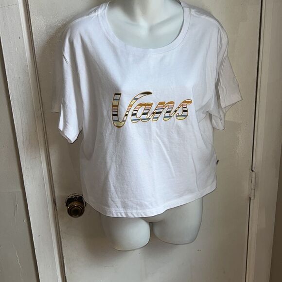 VANS Scripts Stripe Crop T Shirt NWT - Picture 2 of 8